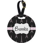 Black Eiffel Tower Plastic Luggage Tag - Round (Personalized)