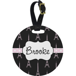 Black Eiffel Tower Plastic Luggage Tag - Round (Personalized)