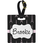 Black Eiffel Tower Plastic Luggage Tag - Square w/ Name or Text