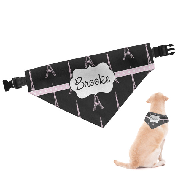 Custom Black Eiffel Tower Dog Bandana - Large (Personalized)