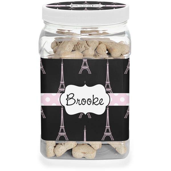 Custom Black Eiffel Tower Dog Treat Jar (Personalized)