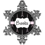 Black Eiffel Tower Vintage Snowflake Ornament (Personalized)