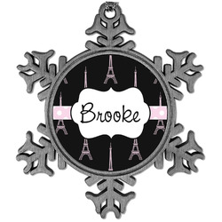 Black Eiffel Tower Vintage Snowflake Ornament (Personalized)