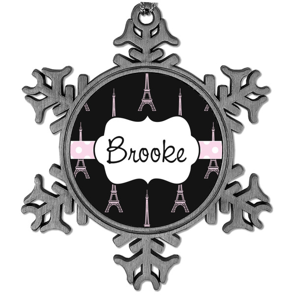 Custom Black Eiffel Tower Vintage Snowflake Ornament (Personalized)
