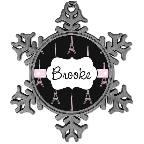 Custom Black Eiffel Tower Vintage Snowflake Ornament (Personalized)