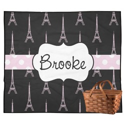 Black Eiffel Tower Outdoor Picnic Blanket (Personalized)