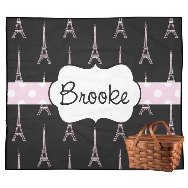 Custom Black Eiffel Tower Outdoor Picnic Blanket (Personalized)