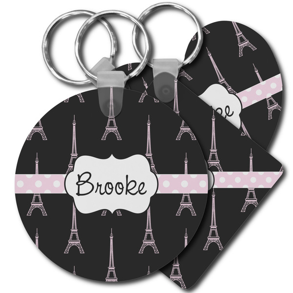 Custom Black Eiffel Tower Plastic Keychain (Personalized)