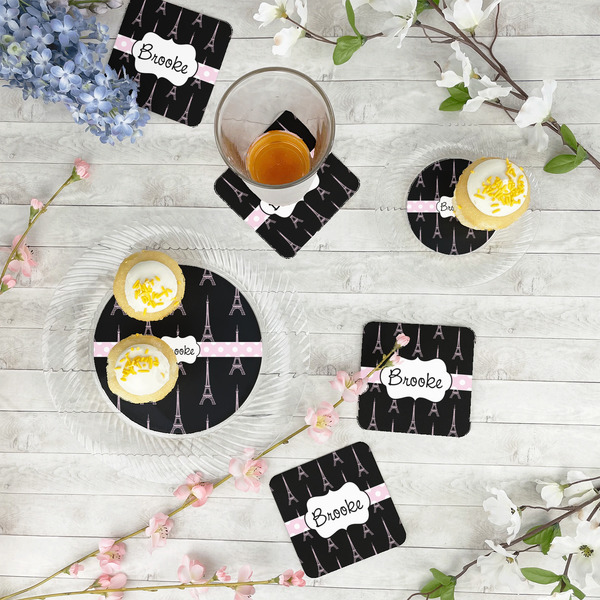 Black Eiffel Tower Plastic Party Dinner Plates - In Context