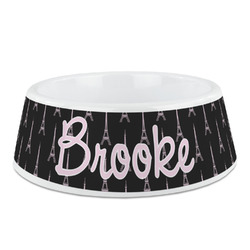 Black Eiffel Tower Plastic Dog Bowl (Personalized)