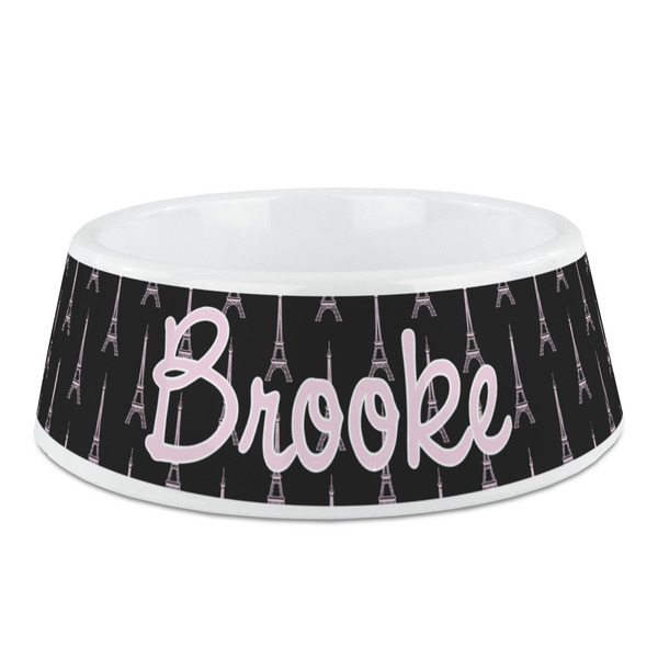 Custom Black Eiffel Tower Plastic Dog Bowl - Medium (Personalized)