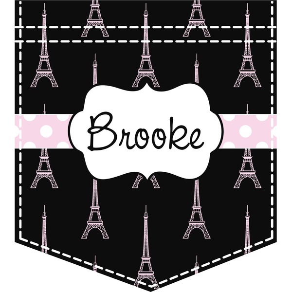 Custom Black Eiffel Tower Iron On Faux Pocket (Personalized)