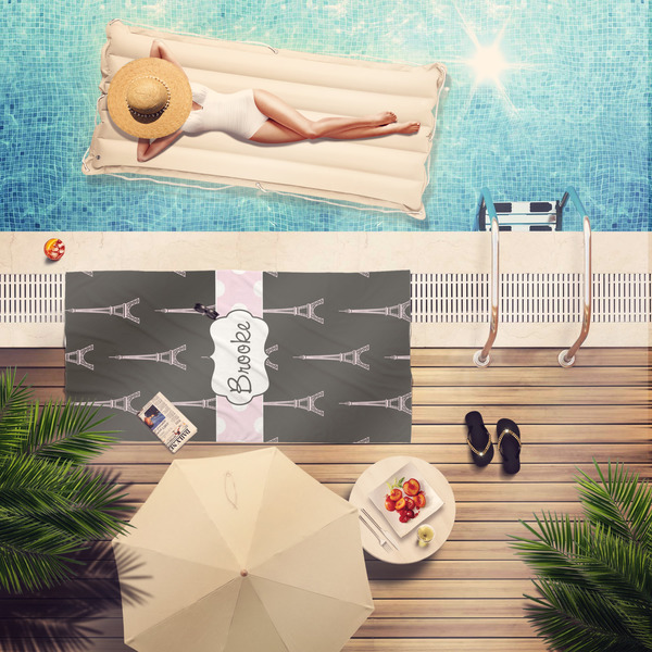 Black Eiffel Tower Pool Towel Lifestyle