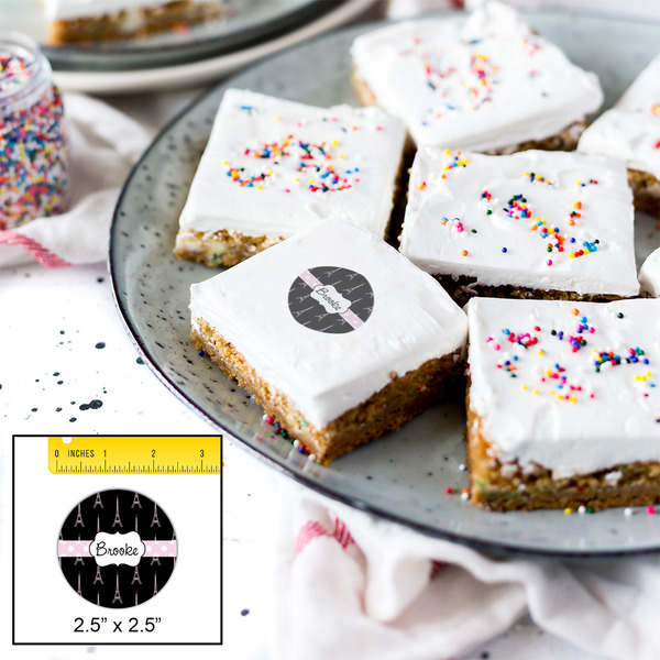 Black Eiffel Tower Printed Icing Circle - Medium - In Context