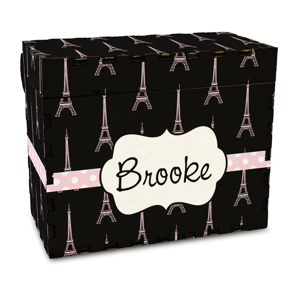 Custom Black Eiffel Tower Wood Recipe Box - Full Color Print (Personalized)