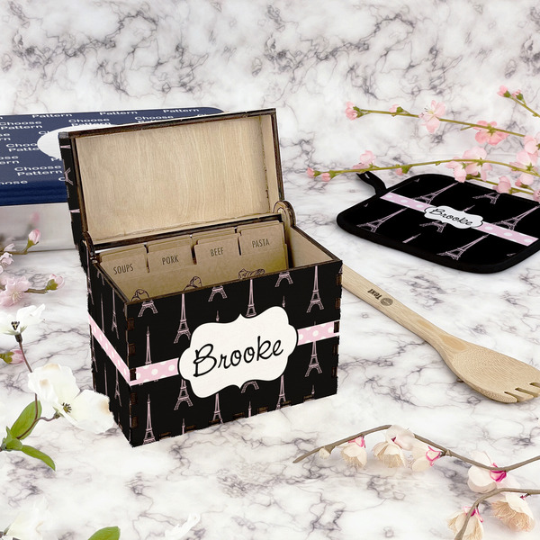 Black Eiffel Tower Recipe Box - Full Color - In Context