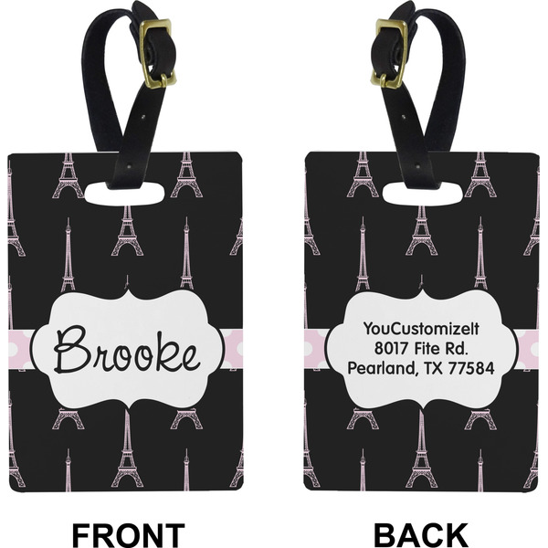 Black Eiffel Tower Rectangle Luggage Tag (Front + Back)