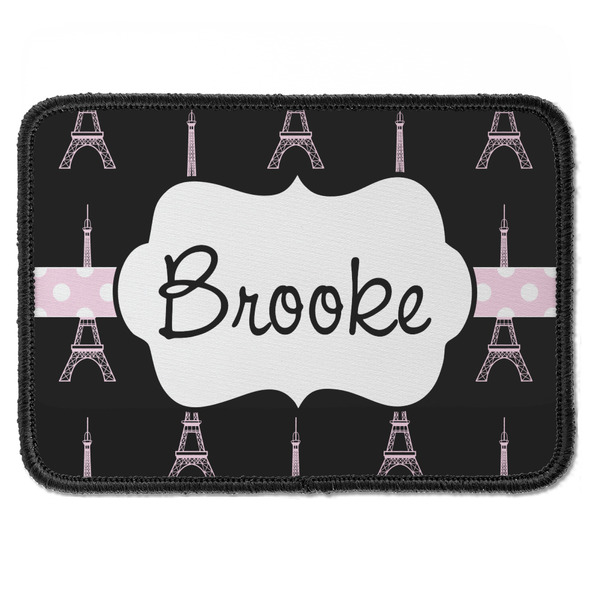 Custom Black Eiffel Tower Iron On Rectangle Patch w/ Name or Text