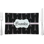 Black Eiffel Tower Rectangular Glass Lunch / Dinner Plate - Single or Set (Personalized)