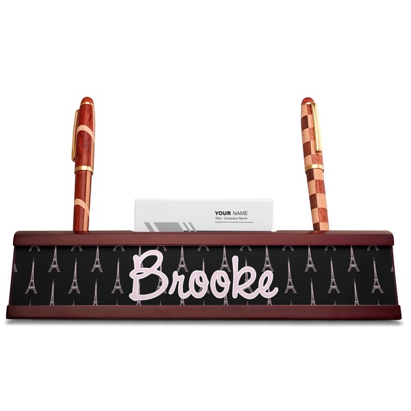 Black Eiffel Tower Red Mahogany Nameplates with Business Card Holder - Straight
