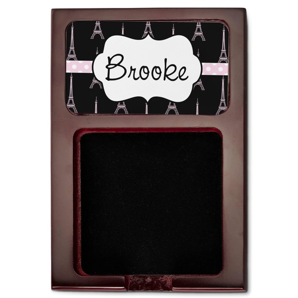 Black Eiffel Tower Red Mahogany Sticky Note Holder - Flat