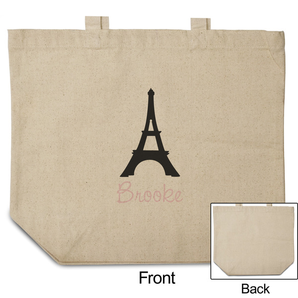 Black Eiffel Tower Reusable Cotton Grocery Bag - Front & Back View