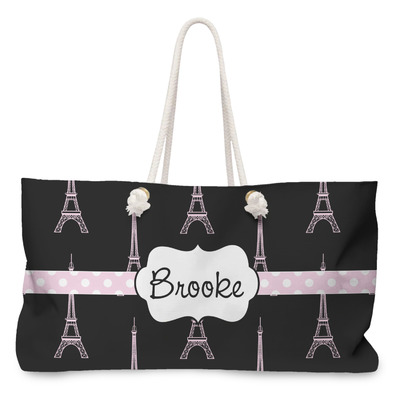 Black Eiffel Tower Large Tote Bag with Rope Handles (Personalized)