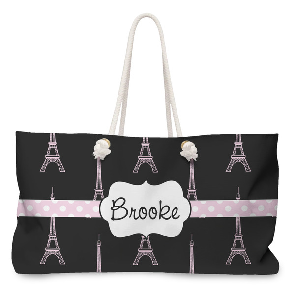 Custom Black Eiffel Tower Large Tote Bag with Rope Handles (Personalized)