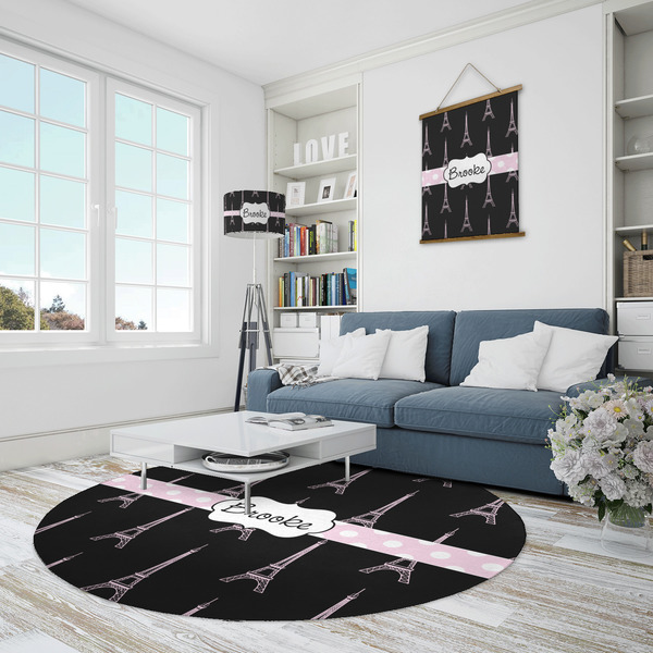 Black Eiffel Tower Round Area Rug - IN CONTEXT