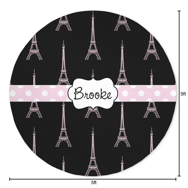Black Eiffel Tower Round Area Rug - Size