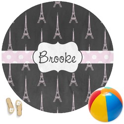 Black Eiffel Tower Round Beach Towel (Personalized)