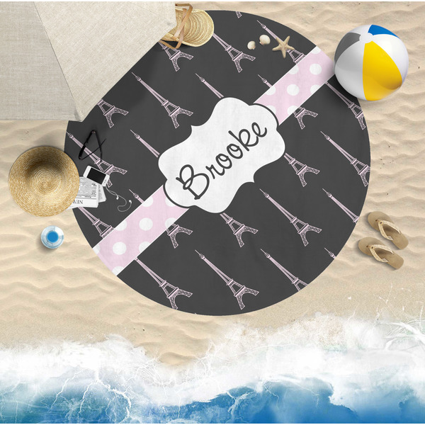 Black Eiffel Tower Round Beach Towel Lifestyle