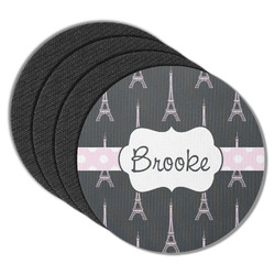 Black Eiffel Tower Round Rubber Backed Coasters - Set of 4 (Personalized)