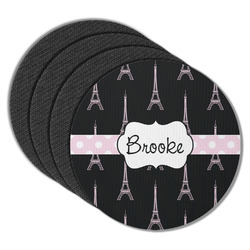 Black Eiffel Tower Round Rubber Backed Coasters - Set of 4 (Personalized)