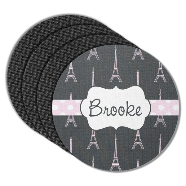 Custom Black Eiffel Tower Round Rubber Backed Coasters - Set of 4 (Personalized)