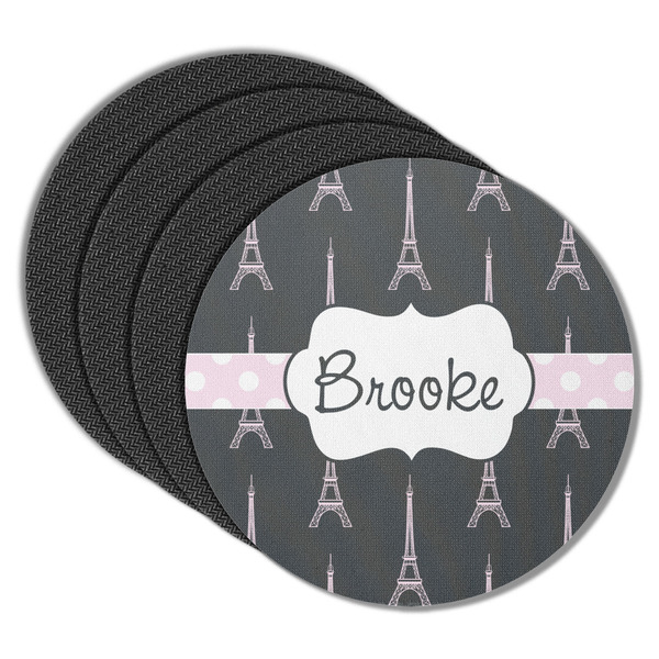 Black Eiffel Tower Round Coaster Rubber Back - Main