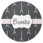 Black Eiffel Tower Round Rubber Backed Coaster (Personalized)