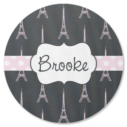 Black Eiffel Tower Round Rubber Backed Coaster (Personalized)