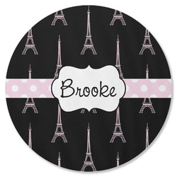 Black Eiffel Tower Round Rubber Backed Coaster (Personalized)