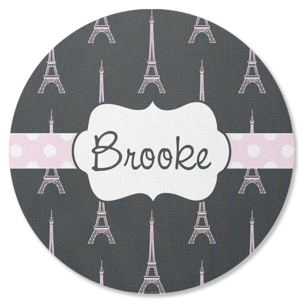 Custom Black Eiffel Tower Round Rubber Backed Coaster (Personalized)