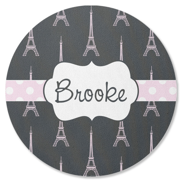 Black Eiffel Tower Round Coaster Rubber Back - Single