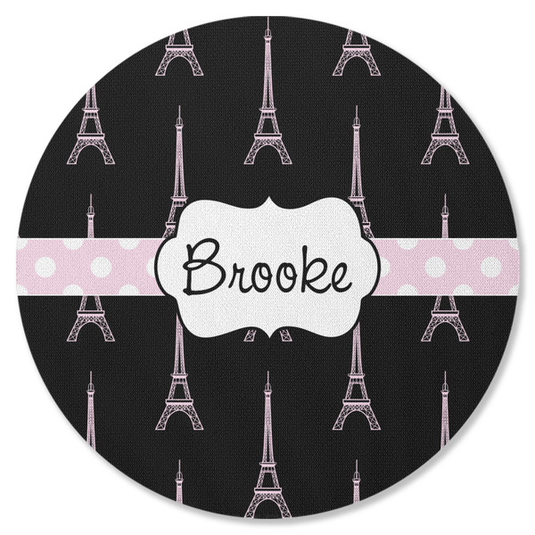 Black Eiffel Tower Round Coaster Rubber Back - Single
