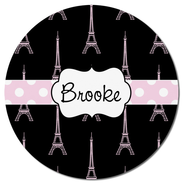 Black Eiffel Tower Round Fridge Magnet - FRONT