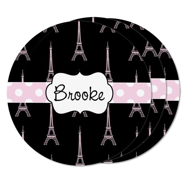 Black Eiffel Tower Round Fridge Magnet - THREE