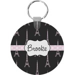 Black Eiffel Tower Round Plastic Keychain (Personalized)
