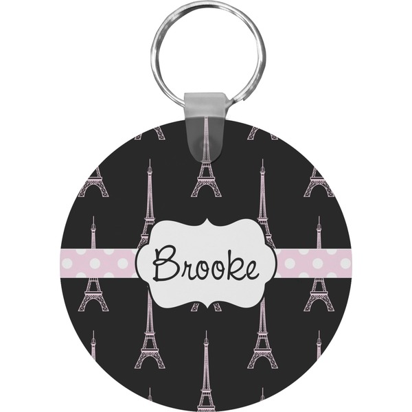 Black Eiffel Tower Round Keychain (Personalized)