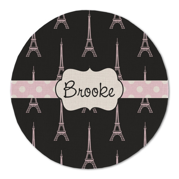 Black Eiffel Tower Round Linen Placemats - FRONT (Double Sided)