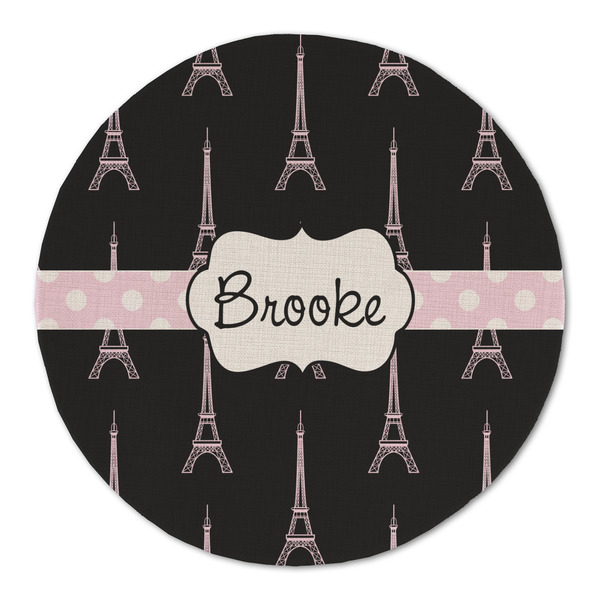 Custom Black Eiffel Tower Round Linen Placemat - Single Sided (Personalized)