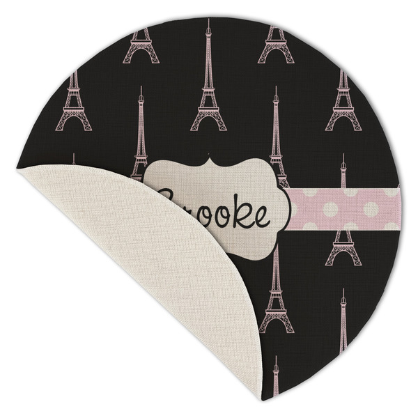 Black Eiffel Tower Round Linen Placemats - Front (folded corner single sided)