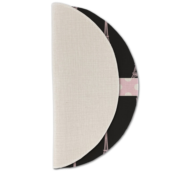 Black Eiffel Tower Round Linen Placemats - HALF FOLDED (single sided)